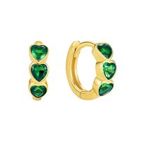 Nagosa Fashion Birthstone 925 Sterling Silver 18k Gold Vermeil Triple Heart Cubic Zirconia Huggie Hoop Boucles d'oreilles Femmes Bijoux
