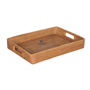 Bandeja de comida de ratán natural Bandejas tejidas de ratán Plato de fruta seca rectangular Almacenamiento de cosméticos Almacenamiento de sala de estar - Product Image 5