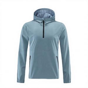Men's Light Blue Hooded Quarter-Zip Windbreaker Jacket Quick Dry Eco-Friendly Sporty Fit Front <b>Nylon</b>/Cotton Material Autumn - Product Image 1