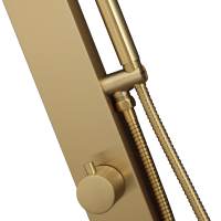 Panneau de douche thermostatique monocommande LANO en acier inoxydable doré, finition brossée moderne, avec jet de massage pour salle de bain