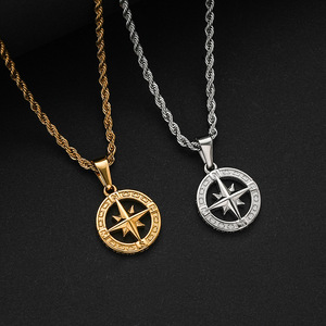 Collana con bussola da uomo in acciaio inossidabile placcata in oro per la verità della stella del nord gioielli con collana con croce impermeabile - Product Image 1