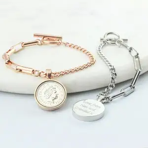 Wholesale Direct Sales Jewelry Sets Silver Fashion Engraved Stainless Steel Silver Charm Bracelets