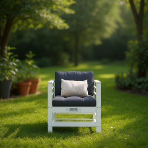 Chaise de jardin blanche anthracite, structure en bois, design minimaliste, mobilier d'extérieur, pieds tournés durables - Product Image 2