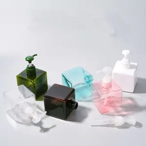 250 مللي/8.4oz فارغة إعادة الملء البلاستيك مربع زجاجة لتعبئة مستحضرات التجميل مع مضخة الرش السائل محلول الصابون اليد زجاجة كريم