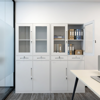 Armoire de bureau multifonctionnelle blanche avec vitrine en verre, tiroirs privés et grands compartiments d'archives