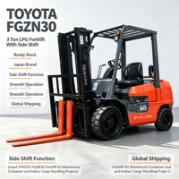 En stock, chariot élévateur à fourche GPL d'occasion de marque japonaise TOYOTA FGZN30, 3 tonnes, avec déplacement latéral, pour la manutention des matériaux en entrepôt et en usine
