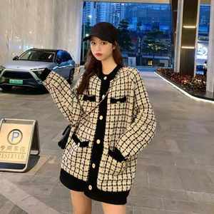 2021 automne et hiver nouveau pied de poule ample à manches longues sauvage tricot Cardigan <span class=keywords><strong>pull</strong></span> veste col rond Vintage <span class=keywords><strong>pull</strong></span> - Product Image 4