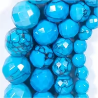 Perles facettées en howlite turquoise bleue en gros, perles en howlite turquoise bleue en vrac pour la fabrication de bijoux