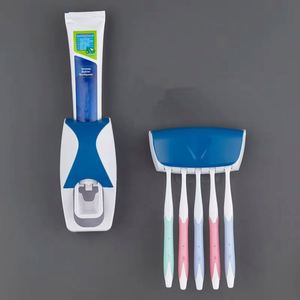 Automatic Toothpaste Dispenser Wall Mounted Single Tier Toothbrush Storage <b>Rack</b> with Adjustable Plastic Bathroom Wall <b>Shelves</b> - Product Image 4