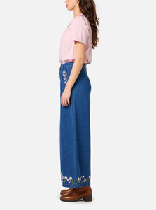 Jeans évasés brodés pour femmes, mode estivale, sur mesure OEM, en coton vintage bleu de haute qualité, coupe large - Product Image 3