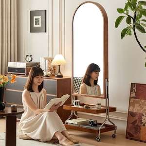 Estantería de madera con espejo, estante de almacenamiento multifuncional para sala de estar, dormitorio, diseño moderno de mediados de siglo, independiente - Product Image 3