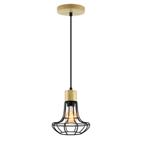 Lámpara Colgante de Madera Art Deco con Pantalla Metálica Pequeña, Lámpara Moderna para Comedor, Oficina o Tienda