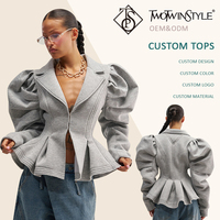 Blazer chic à revers crantés et manches longues bouffantes froncées pour femme, veste ajustée à ourlet peplum pour tenue de ville quotidienne, vente en gros
