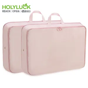 高品质防撕裂尼龙织物压缩包装立方体粉色旅行收纳包套装