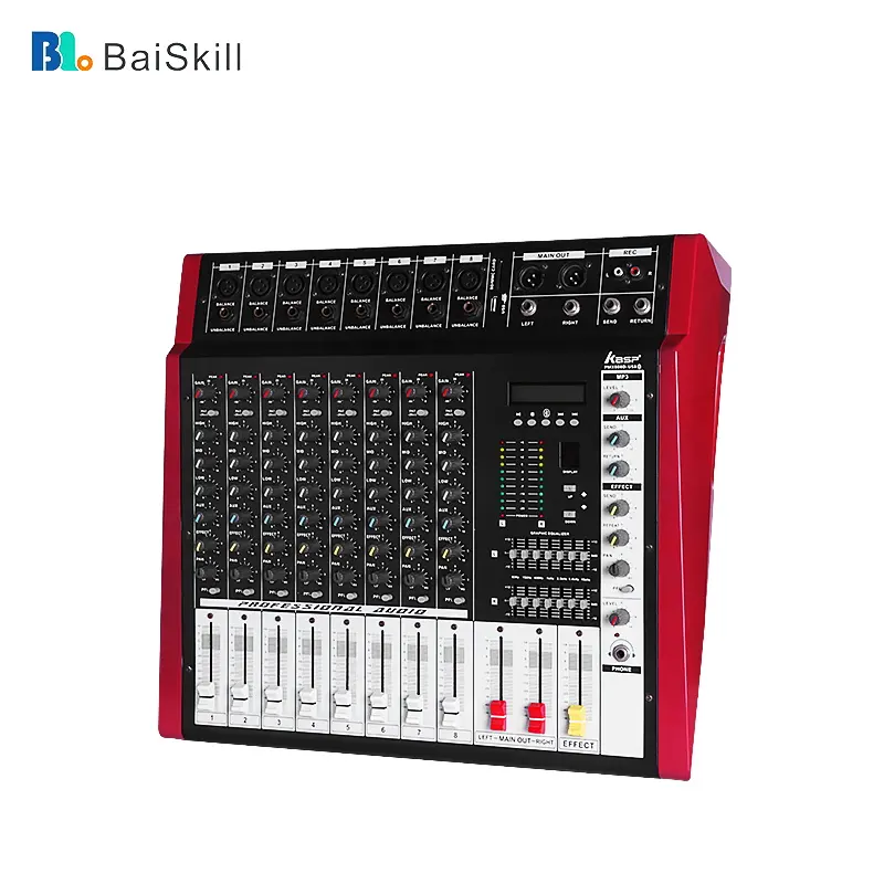 BaiSKill-PMX808D 48 V Phantom Power USB DJ Mixer mit bluetooth 8 Kanal Digitaler professioneller Audio-Mixer