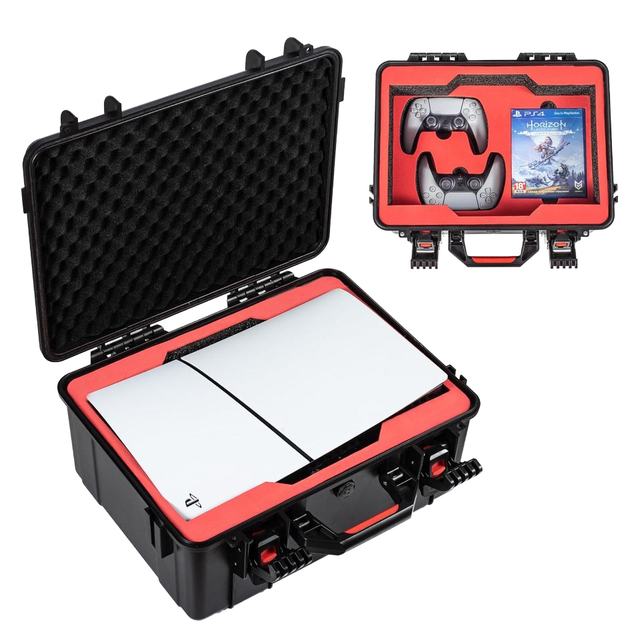 STARTRC PS5 Slim Multi-Functional Travel Case 90 Stay-Open Lid Custom Shockproof EVA Lining ABS Hard Shell IP65 Waterproof
