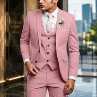 Setelan Jas Pria Slim Fit 3 Potong dengan Kerah Notch, Kancing Ganda, Jaket Tuxedo, Rompi, dan Celana untuk Pesta Pernikahan