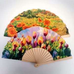 Éventail pliant en bois espagnol fait main de style européen de 23 cm, motif lotus, avec design d'art populaire peint, idéal pour mariage et anniversaire - Vente chaude - Product Image 3