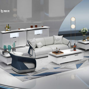 Canapé de réception en cuir suédé, Design de luxe, moderne, blanc et bleu, Flash, 3/1/2 places, bureau - Product Image 1