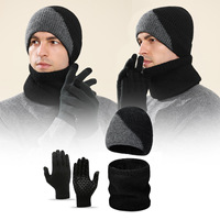 Kit 3 pièces hiver épaissi anti-froid, bonnet en laine de mouton couleur unie, ensemble gants et cache-cou assortis