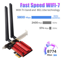 Adaptor Jaringan WiFi 7 BE200 Tri-Band Kecepatan Tinggi PCIE Wi-Fi 7 8774Mbps Kartu Jaringan Nirkabel untuk Desktop