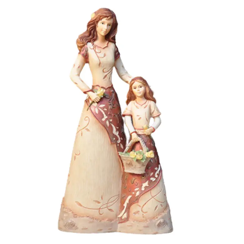 デスクトップの装飾のためのカスタマイズされた樹脂の天使の置物の置物、彫刻とハンドペイントの樹脂の母と女の子の像
