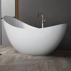 Bañera Moderna Independiente para Villas y Hoteles, Color Blanco Mate, Forma de Luna Negra, Ovalada, Superficie Sólida de Resina de Piedra, con Desagüe - Product Image 4