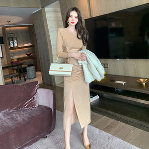 ZYHT-vestido de retales de satén caqui para mujer, <span class=keywords><strong>vestidos</strong></span> informales elegantes, envío rápido, novedad de primavera 5241 - Product Image 3