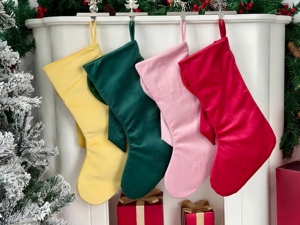 Chaussette de Noël personnalisée en velours brodé avec nœud, pour suspendre au foyer, sacs cadeaux - Product Image 3