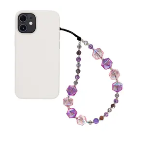 重现美丽紫色水晶串珠手机手链带手机手机壳魅力