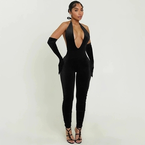53 Nuevos Bodysuits Elegantes de Color Sólido para Mujer, con Hombros Descubiertos, Cuello en V Profundo y Espalda Descubierta - Product Image 1