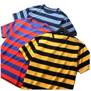 Atacado Dois Tone Stripe listras horizontais tee Pescoço arredondado Oversized mens tops