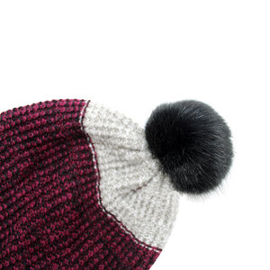 <span class=keywords><strong>Bonnet</strong></span> en tricot mélange <span class=keywords><strong>bordeaux</strong></span> avec pompon en fausse fourrure noire, chapeau d'hiver thermique pour <span class=keywords><strong>femme</strong></span>, <span class=keywords><strong>bonnet</strong></span> confortable à revers pour le froid - Product Image 4