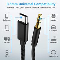 Câble audio USB C vers 3,5 mm mâle, câble audio tressé en nylon pour autoradio, pour téléphones de type C, haut-parleur, connexion audio casque