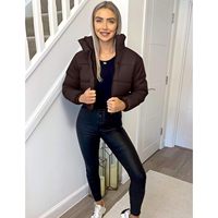 Veste courte matelassée pour femme, hiver, manches longues, coupe-vent avec cordon de serrage
