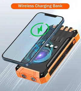 2024 New Design Large Capacity 20000-50000mAh Portable Camping Outdoor Powerbank Waterpoof Solar Wireless Power Bank With Cables