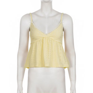 Fashion Sexy Lace Trim <b>Patchwork</b> Cut Out Textured Camisole for Women Vacation Style V Neck Casual A Line <b>Top</b> - Product Image 6