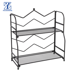 2 Tier Foldable Multifunctional Kitchen Organizer Storage Shelves Seasoning Storage Holder Countertop Metal Spice Rack