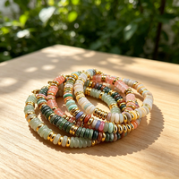 Perles plates rondes artisanales multicolores en pierre naturelle, bijoux de collection culturelle, motifs animaliers, style art populaire West Lake CC