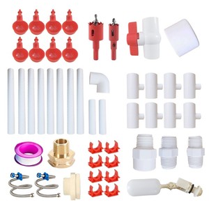 Nouveau kit de système d'abreuvement automatique pour volailles de 48 pièces, avec 8 abreuvoirs rouges à tétine, accessoires complets pour abreuvoirs de volailles, valve flottante et <span class=keywords><strong>tuyau</strong></span> - Product Image 2
