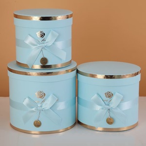 DAMAI <b>Macaron</b> Double Ribbon Bow Round Hug Bucket Gift <b>Box</b> New Set of Three Flowers for Party Decorations With Phnom Penh - Product Image 1