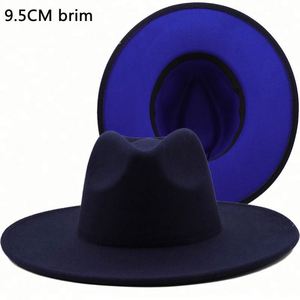 Wholesale Hot Selling Fall Autumn Winter 9.5cm Brim Dual Color Jazz Top <b>Hat</b> Fashion Casual Two Tone <b>Fedora</b> <b>Hats</b> for Women <b>Men</b> - Product Image 3