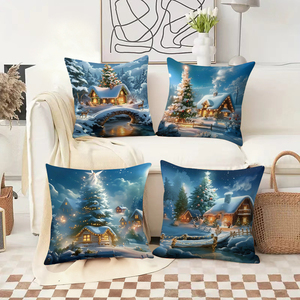 Pemandangan desa Natal yang nyaman pada bantal hias untuk dekorasi rumah yang meriah - Product Image 2