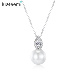 LUOTEEMI <strong>Japanese</strong> Trendy Tear Drop Imitation White Pearl Zircon Pendant Chain Necklace for Women Daily Wear Fashion <strong>Jewellery</strong> - Product Image 1