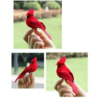 2/12 oiseaux artificiels de simulation, oiseaux rouges à clipser, en plumes et tissu pelucheux, pour décoration de jardin et de Noël, artisanat artistique