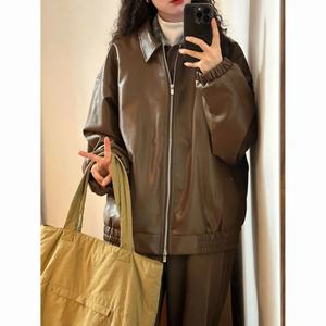 Chaqueta de Cuero PU para Mujer, Primavera y Otoño 2025, Nueva Chaqueta de Motociclista Holgada de Estilo Urbano |   Colores de Patrón Personalizables - Product Image 4