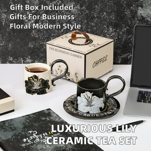 Luxurious Modern <b>Lily</b> Porcelain <b>Coffee</b> Cup Saucer Set Microwave & Dishwasher Safe Gift Box Included Business Gifts Housewarming - Product Image 2