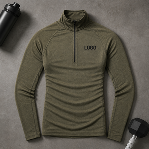Custom Logo Men's Quarter Zip Hiking Pullover Quick Dry Long Sleeve Outdoor Performance Shirt Stretch Activewear - Product Image 3
