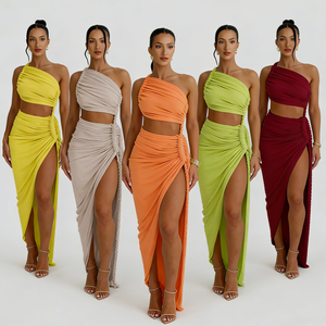 Vestido Maxi Elegante de Diosa con Hombro Descubierto, Detalle Fruncido y Abertura Alta para Mujer 2026 - Product Image 2