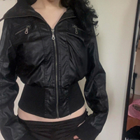 Veste de moto en cuir PU pour femme, col montant, courte, zippée, coupe-vent, en similicuir, pour l'automne et l'hiver